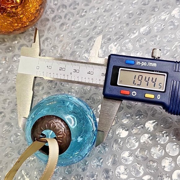 Crackle Glass Pair Christmas Ornaments 2pcs Blue And Gold - Picture 5 of 11